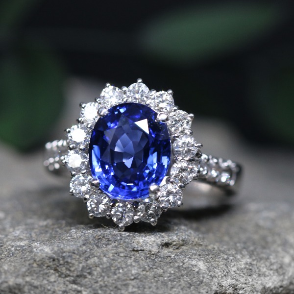 실론 블루사파이어 3.36ct 다이아몬드 반지18k
